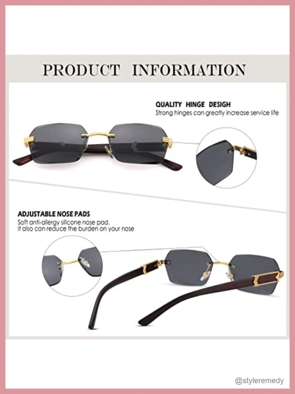 Rimless Rectangle Sunglasses Retro Frameless Square Shade Y2K Tinted Eyewear